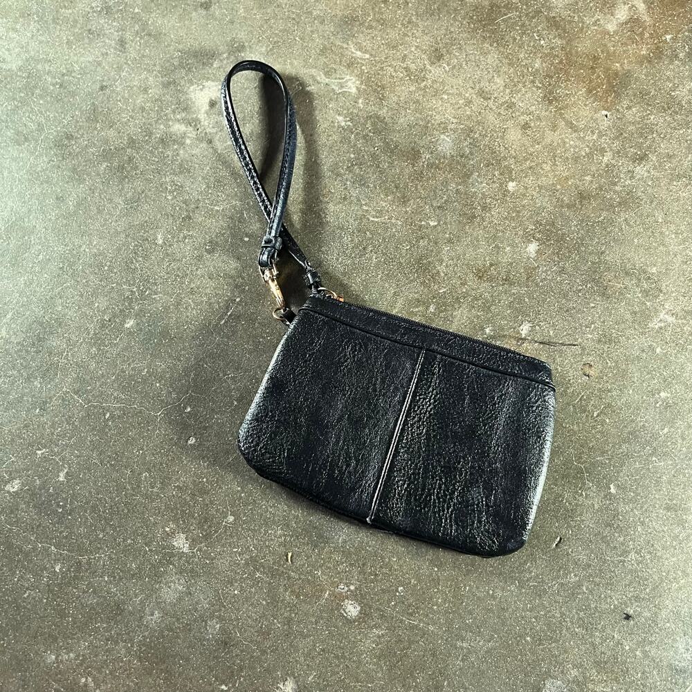 wilsons leather black purse, wallet with strap